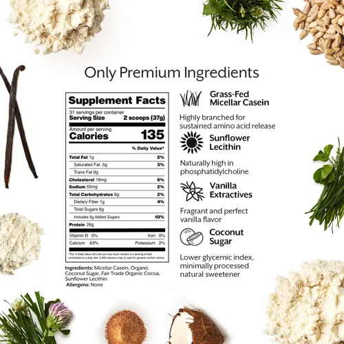 Miniatura 4 de ProMix Nutrition Proteína en polvo de caseína alimentada con pasto, criada en pastos, caseína micelar de liberación lenta, sin gluten, vainilla, 2.5