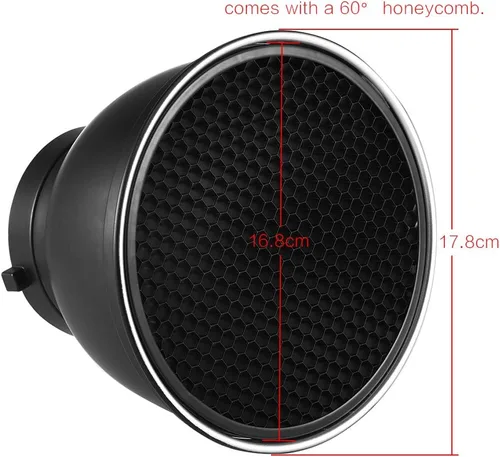 Miniatura 7 de Andoer Lámpara de difusor plano reflector estándar de 7 pulgadas con rejilla de panal de 60° para montaje Bowens para Flash Studio Strobe Speedlite