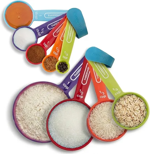 Miniatura 10 de FARBERWARE Juego de tazas medidoras de 5 piezas con cuchara de café, tazas medidoras de plástico duradero con marcas de fácil lectura, sin BPA, apto