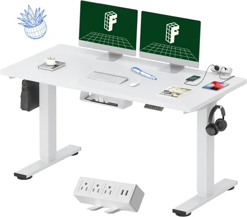 Miniatura 39 de FLEXISPOT EN2 Escritorio de pie de una pieza completa con regleta de alimentación de abrazadera, escritorio eléctrico de altura ajustable de 40 x 24