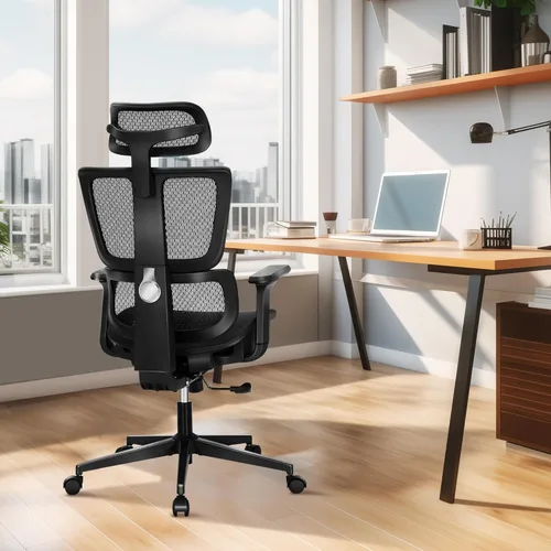 ALPHA HOME Silla de oficina ergonómica con reposapiés, silla de computadora de malla de respaldo alto con soporte lumbar, altura ajustable,