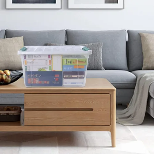 Miniatura 4 de Paquete de 6 cubos organizadores de plástico, caja de almacenamiento con cierre con asas Transparente, para cocina, oficina, dormitorio