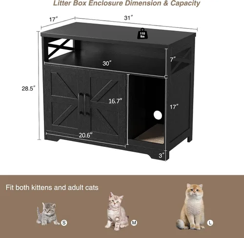 Miniatura 2 de Halitaa - Caja de arena para gatos oculta, mueble con almohadilla para rasguñar, casa de campo para gatos con mesa de baño, negra