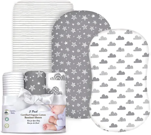 Miniatura 13 de Juego de 2 sábanas ajustadas de 100% algodón orgánico perfectamente compatibles con Mika Micky, Baby Delight, Ronbei, Chicco, Cloud Baby, AMKE