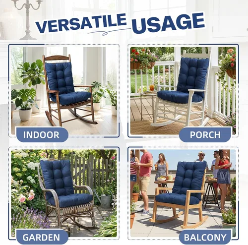 Miniatura 5 de Cojines para silla mecedora para interiores y exteriores, paquete de 1, cojines para sillas de patio, cojines de asiento de respaldo alto para Negro