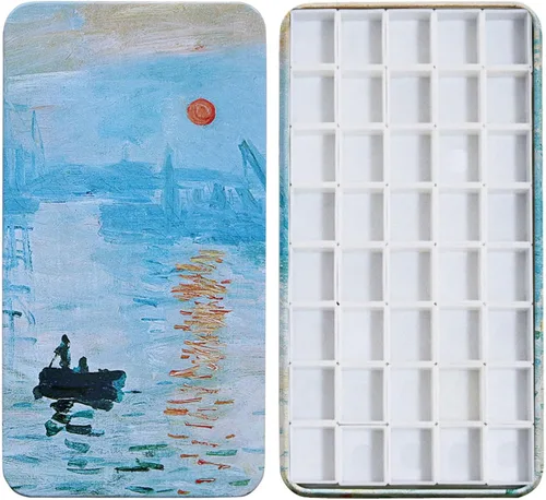 Miniatura 33 de Estuche de lata de paleta de acuarela con 40 piezas de sartenes vacías de plástico blanco con cuadrados magnéticos para transportar - Paleta