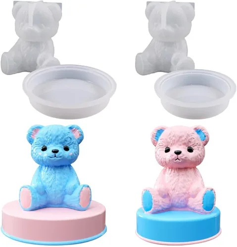 Eforcase 2 moldes para velas de oso 3D, lindos moldes de silicona de oso para hacer jabón de velas, moldes de velas para hacer velas, molde de epoxi