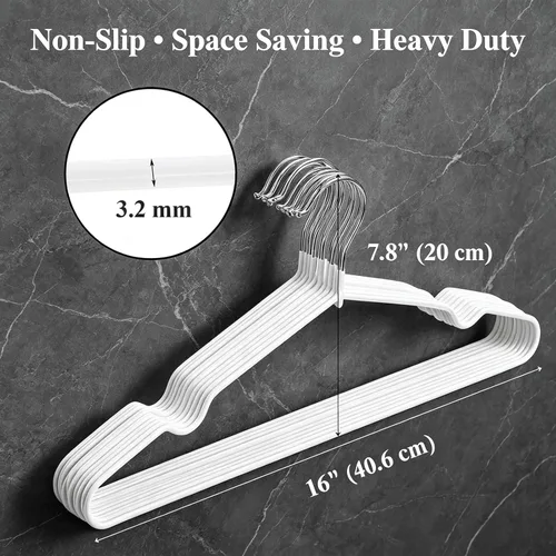 Miniatura 2 de Tosnail Paquete de 50 perchas de metal de alambre de acero inoxidable, perchas antideslizantes de 16 pulgadas para ahorrar espacio, organizador