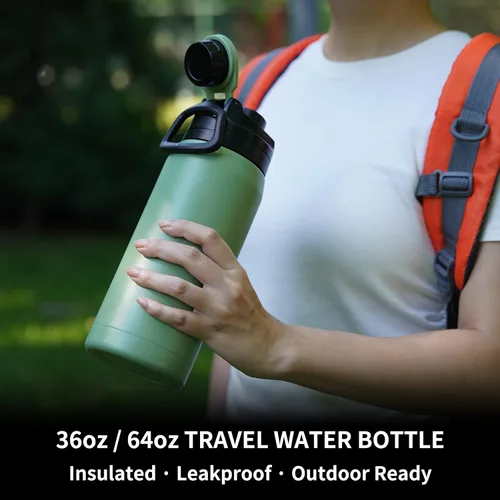Miniatura 2 de BJPKPK Botella de agua aislada de 36 onzas, botellas de acero inoxidable con tapa de boquilla a prueba de fugas, jarra de agua grande de boca ancha