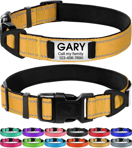 Miniatura 12 de Joytale Collares para perros personalizados, collar de nailon reflectante con placa de nombre grabada, personalizado para perros medianos, verde