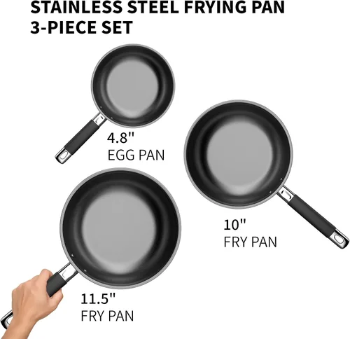Miniatura 3 de Juego de sartenes antiadherentes, sartenes antiadherentes de 3 piezas, sartén de 10 pulgadas y 11.5 pulgadas, sartén para huevos de 5 pulgadas, base