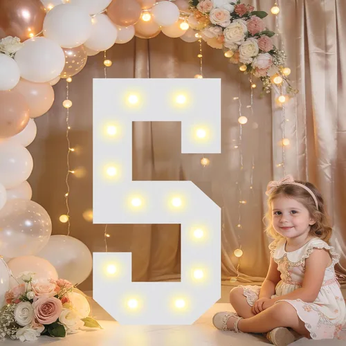 Miniatura 64 de Pooqla Letras y Números Decorativos con Luces LED, Letras y Números de Neón de Plástico Blanco para Decoración de Fiestas, Bodas, Funciona