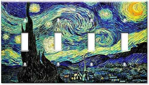Miniatura 5 de Art Plates - Van Gogh: Placa de interruptor de noche estrellada - Palanca simple Single Toggle