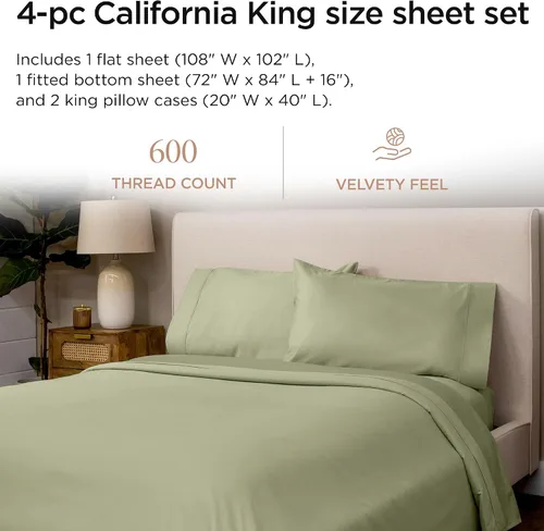 Miniatura 2 de Threadmill Sábanas de Algodón 100% para Cama Tamaño California King - Juego de Sábanas para Cama California King de 600 Hilos con Bolsillo Profundo