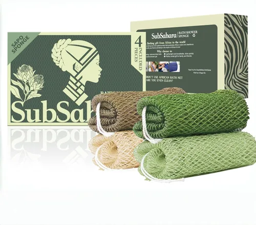 Miniatura 8 de SubSahara Auténtica esponja africana de red – 2 piezas exfoliante exfoliante para todo tipo de piel, esponja de baño para cara y cuerpo, portátil