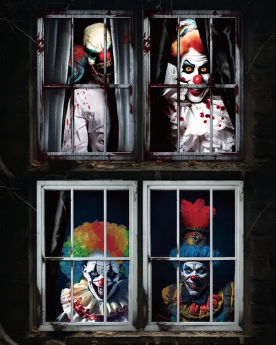 Miniatura 8 de Patelai 4 piezas de cortina de fantasmas espeluznantes de Halloween, decoración de silueta de ventana de Halloween, cubierta de puerta y ventana