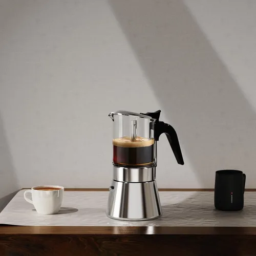 Miniatura 5 de SIXAQUAE - Olla de inducción Moka con tapa de cristal y acero inoxidable, cafetera italiana clásica (5.4 fl oz)