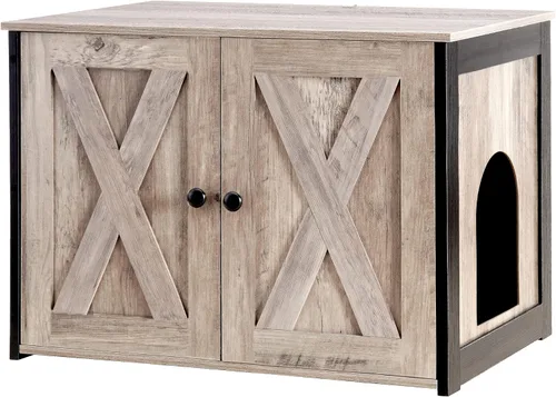Miniatura 12 de Caja de arena para gatos Dwanton, mueble oculto para caja de arena para gatos, entrada reversible puede estar en el lado izquierdo o derecho, baño