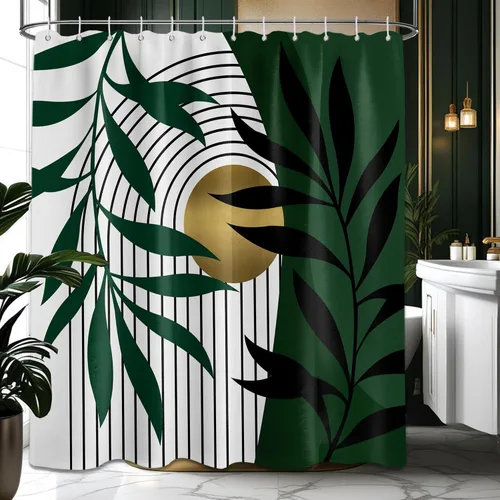Miniatura 34 de Cortina de ducha bohemia en negro y gris, cortinas de ducha modernas de mediados de siglo negro y gris para baño, juego de tela impermeable