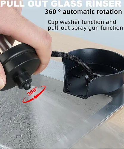 Miniatura 5 de Enjuagadora de vidrio para fregadero de cocina, boquilla giratoria de 360 grados con diseño de pulverización extraíble, enjuague de vidrio de barra