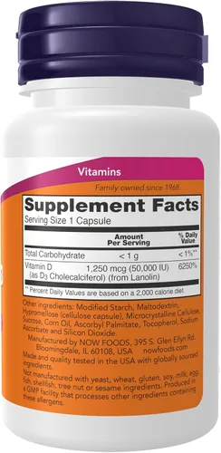 Miniatura 2 de Now Foods, Vitamina D3, potencia máxima, 50,000 UI, 15 cápsulas