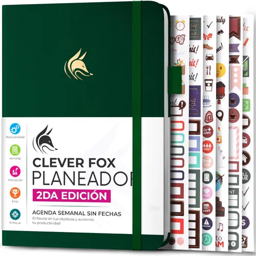 Miniatura 11 de Clever Fox Planificador 2 Edición en Español - Colorida Agenda de Objetivos Semanales y Mensuales, Organizadora de Tiempo, Sin Fecha A5