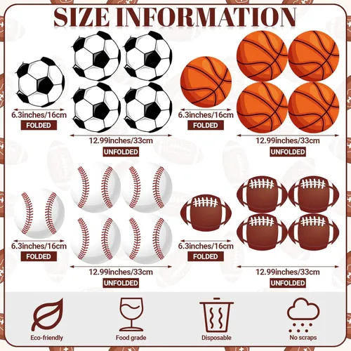 Miniatura 2 de Honoson 100 servilletas de baloncesto para fiestas de cumpleaños, suministros de fútbol, baloncesto, béisbol, fútbol, papel desechable, cóctel
