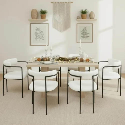 Miniatura 18 de Boucle - Juego de 4 sillas de comedor con brazos, modernas sillas de comedor tapizadas de mediados de siglo para cocina y comedor, respaldo curvo