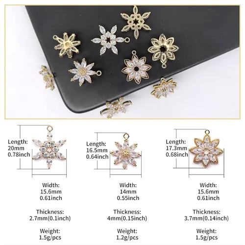 Miniatura 4 de Dijes de latón chapados en oro de circonita de cristal para hacer joyas, pulseras, collares, aretes, colgantes, suministros de manualidades, Mezcla
