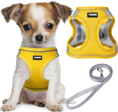 Miniatura 30 de YIMEIS Juego de arnés y correa para perro, arnés de malla suave sin tirones, chaleco reflectante ajustable para cachorros para perros pequeños