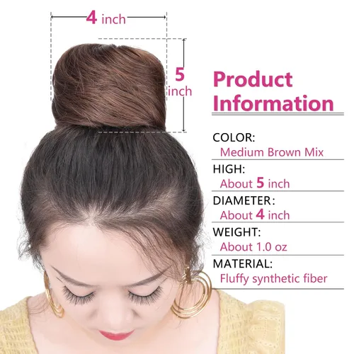 Miniatura 2 de Moños para el cabello, 2 unidades, color marrón, moño falso, para el lugar de trabajo, nupcial, boda, pelo updo para mujeres y abuelas