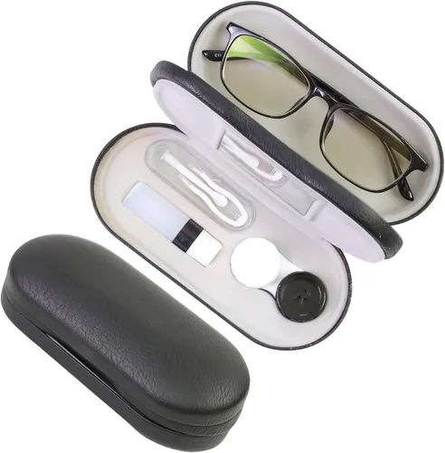 Estuche 2 en 1 para Lentes de Contacto y Anteojos para Mujeres, Hombres y Niños, Estuche Duro Portátil de Doble Cara para Anteojos de Viaje con