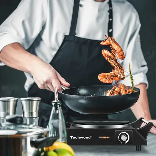 Miniatura 6 de Placa caliente, estufa eléctrica Techwood para cocinar, encimera de 1500 W, quemador individual con temperatura y asas ajustables, placa de cocina