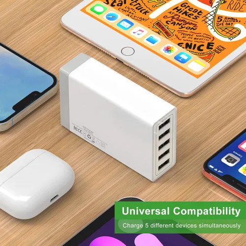 Miniatura 4 de Cargador de pared USB, estación de carga USB de escritorio para múltiples dispositivos, 40W 8A, 5 puertos, cargador portátil de viaje para teléfono