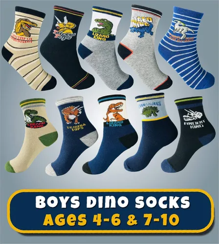 Miniatura 6 de Calcetines de dinosaurio para niños de 4 a 7 años, el mejor regalo de 7 a 10 años, calcetines de algodón para niños, paquete de 5