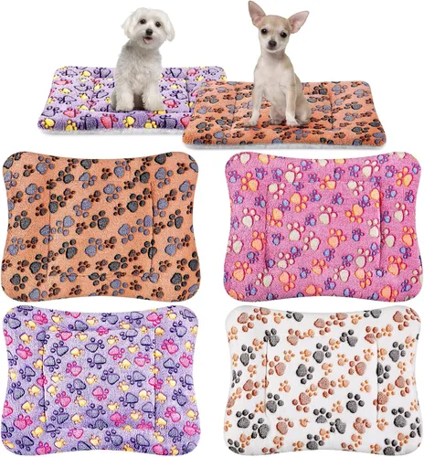 Miniatura 8 de Tuanse Paquete de 4 Tapetes de Cama Ultra Suaves para Perros y Gatos con Lindos Estampados, Almohadilla Reversible de Vellón para Jaula/Perrera