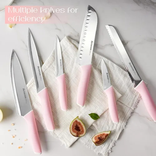 Miniatura 4 de Juego de cuchillos Astercook, juego de cuchillos de cocina con bloque y afilador con revestimiento cerámico de 15 piezas, cuchillos alemanes