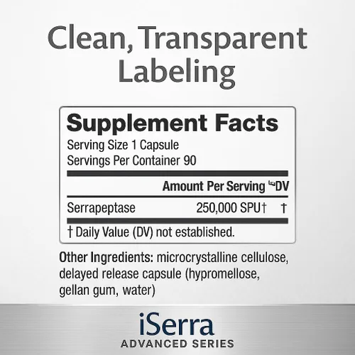 Miniatura 6 de iSerra Advanced Series Serrapeptase 250,000 SPU por cápsula (500,000 SPU por 2 cápsulas) Máxima fuerza 12 veces potente Serratiopeptidasa 90