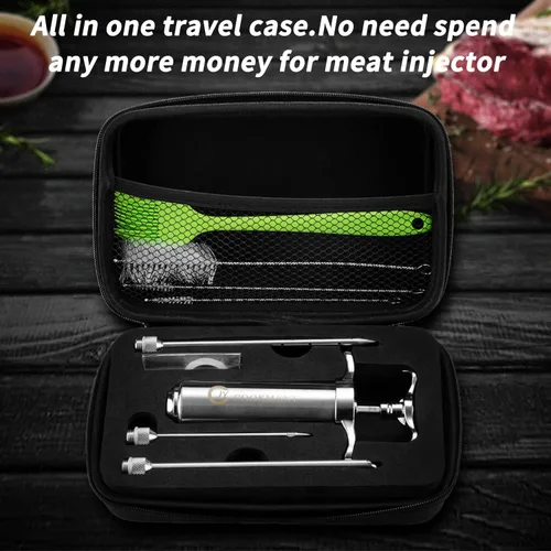 Miniatura 2 de Jeringa Inyectora de Carne de 2 Onzas Barril de Sabor de Adobo Acero Inoxidable 304 con 3 Agujas de Adobo, Estuche de Viaje para Parrilla BBQ