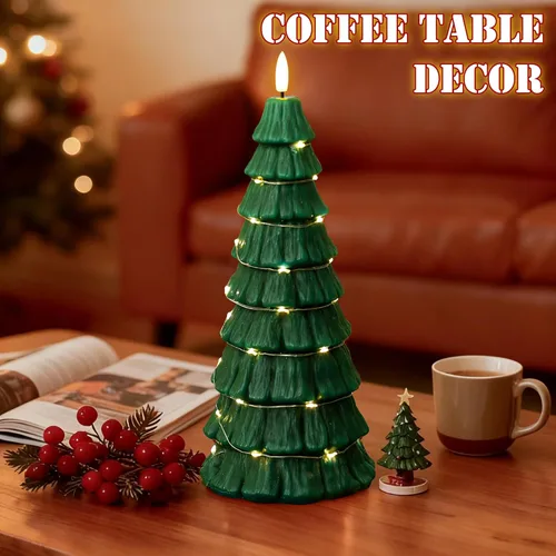 Miniatura 5 de Velas de árbol de Navidad sin llama con control remoto, vela LED de llama parpadeante de 3D operada por batería con cadena de luz estrellada, velas