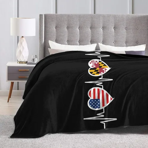 Miniatura 4 de Manta de franela cálida y ultrasuave con la bandera de Estados Unidos y Maryland, manta negra para todas las estaciones, decoración del hogar