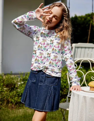 Miniatura 6 de Arshiner Sudadera ligera casual con nudo frontal para niñas, con estampado de teñido anudado, manga larga