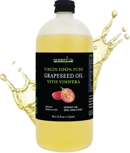 GreenIVe Aceite de semilla de uva cultivado naturalmente 100% puro prensado en frío sabor ligero alta temperatura cocina 32 oz
