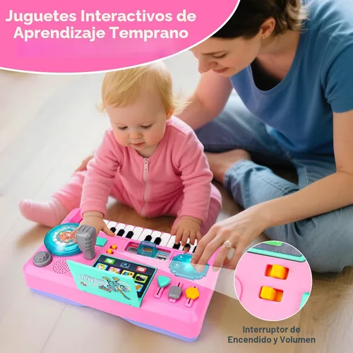 Miniatura 4 de Mesa de DJ para bebés de 1 a 3 años con música y luz, juguetes musicales de piano para bebés de 6 a 9 a 12 a 18 meses, mesa de actividades