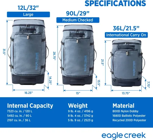 Miniatura 7 de Eagle Creek Cargo Hauler XT - Bolsa de lona con ruedas, asa telescópica y correas de mochila plegables, tapa en U con cerradura y bolsillo de acceso