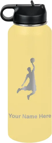 Miniatura 72 de LaserGram Botella de agua personalizada, hombre haciendo slam dunk de baloncesto, de acero inoxidable, de doble pared con aislamiento al vacío