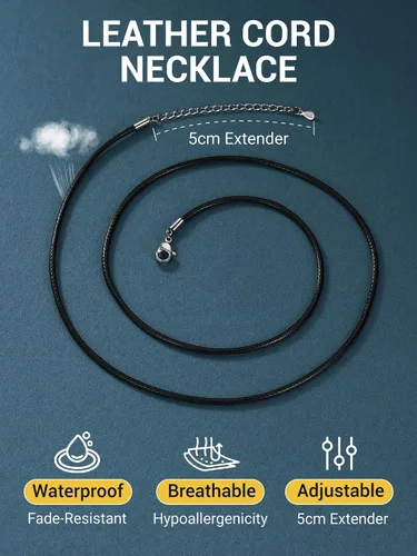 Miniatura 9 de PROSTEEL Collar de cuero impermeable para hombre, 0.079 in/0.118 in, 16 a 30 pulgadas, con cierre de acero inoxidable, cadena de bricolaje