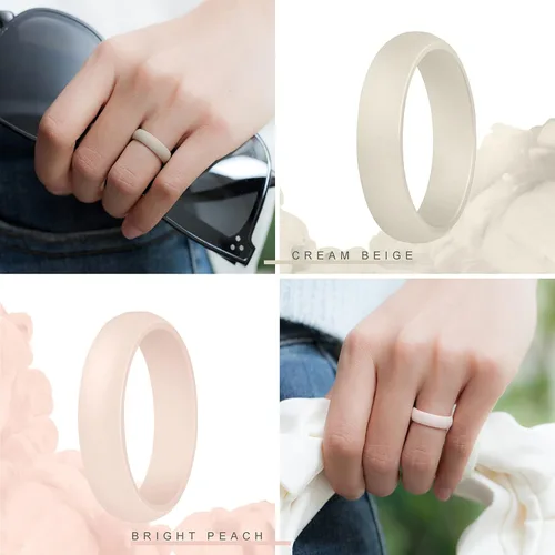 Miniatura 3 de ThunderFit Anillo de boda de silicona, para mujer, 0.22 pulgadas de ancho, 0.08pulgadas de grosor