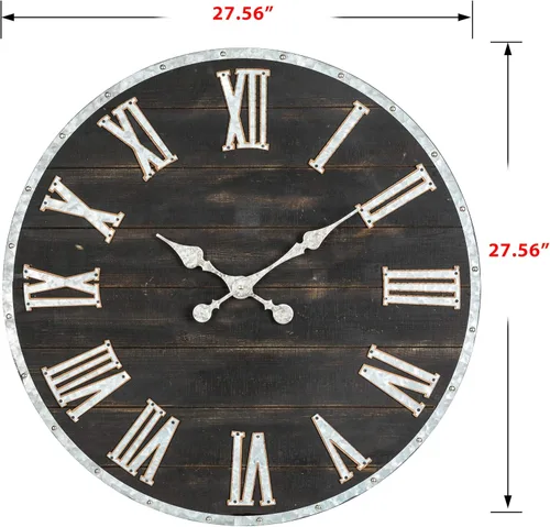 Miniatura 3 de Glitzhome Reloj de pared enorme de 28 pulgadas, elegante reloj negro envejecido, reloj de madera rústico antiguo, silencioso, sin tictac, funciona