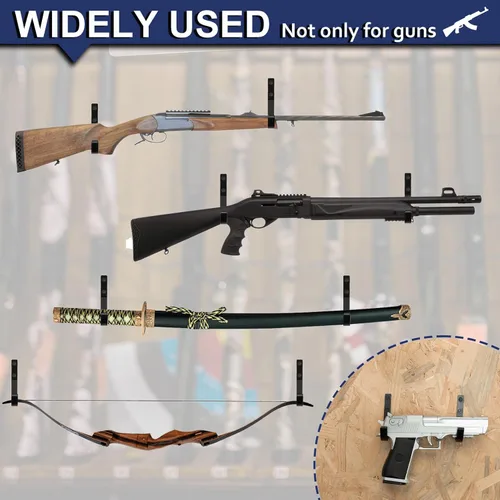 Miniatura 5 de Perchero de almacenamiento para rifles de montaje en pared, ganchos de escopeta horizontales de metal para almacenar escopetas, rifles, arco de tiro